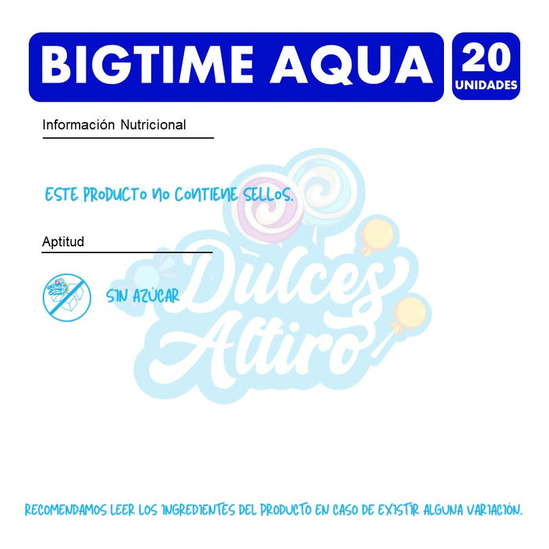 Bigtime Azul Aqua - Chicles Sin Azúcar (caja Con 20 Uni)