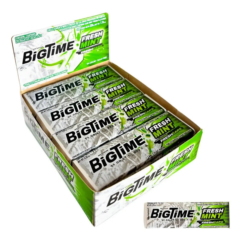 Chicle Bigtime Fresh Mint - Menta Sin Azúcar (display 20 Un)