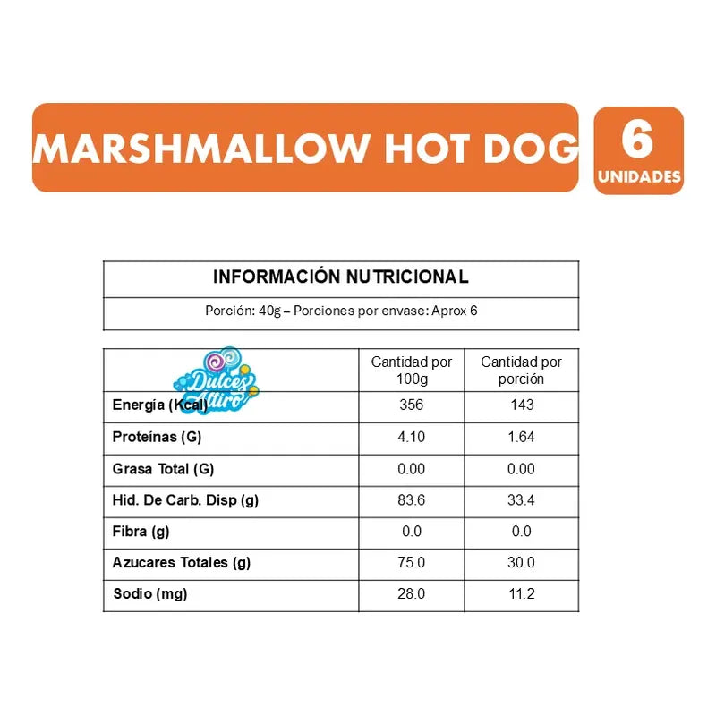 Marshmallow En Forma De Hot Dog Xxl (display 6 Unidades)