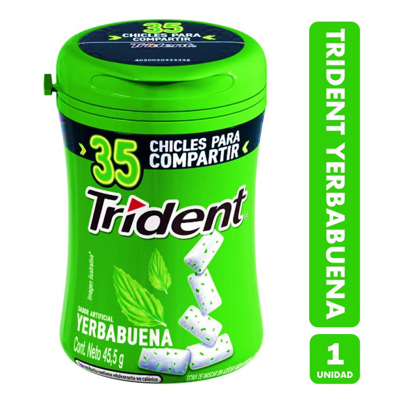 Chicle Trident Yerbabuena - Sin Azúcar (frasco Con 35 Uni)
