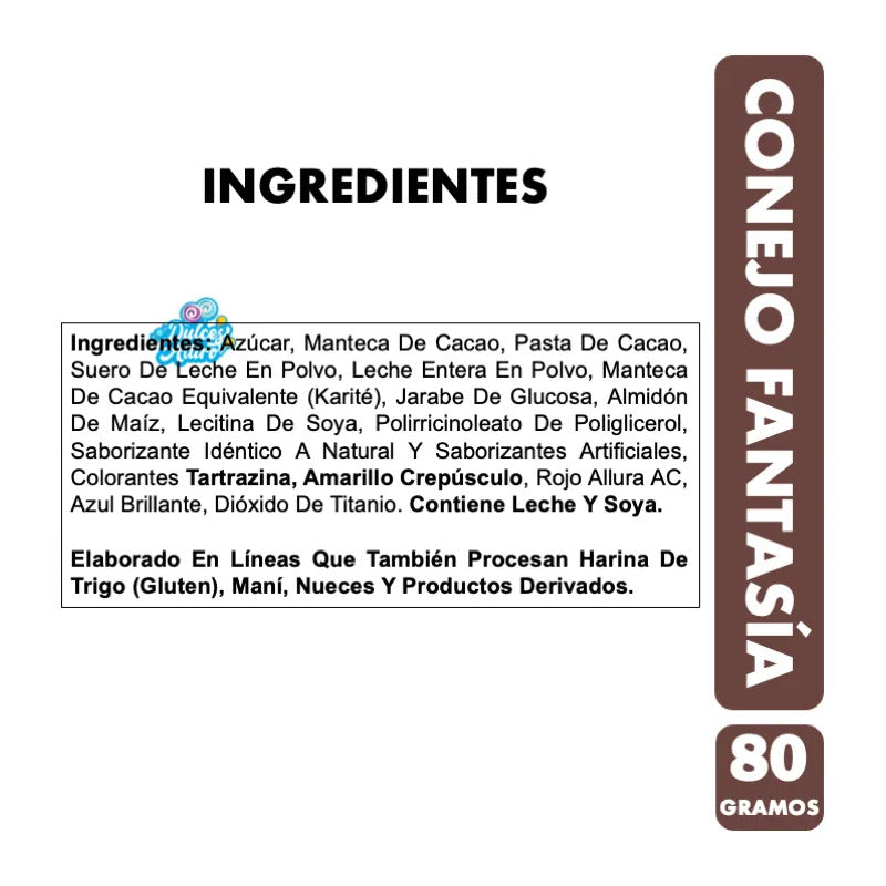 Chocolate Conejo Fantasía Con Chispitas De Colores Barra 80g