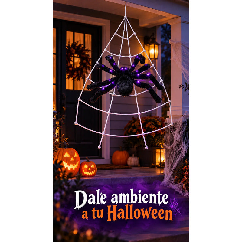 Tela Araña Gigante Con Araña Led Decoración Halloween