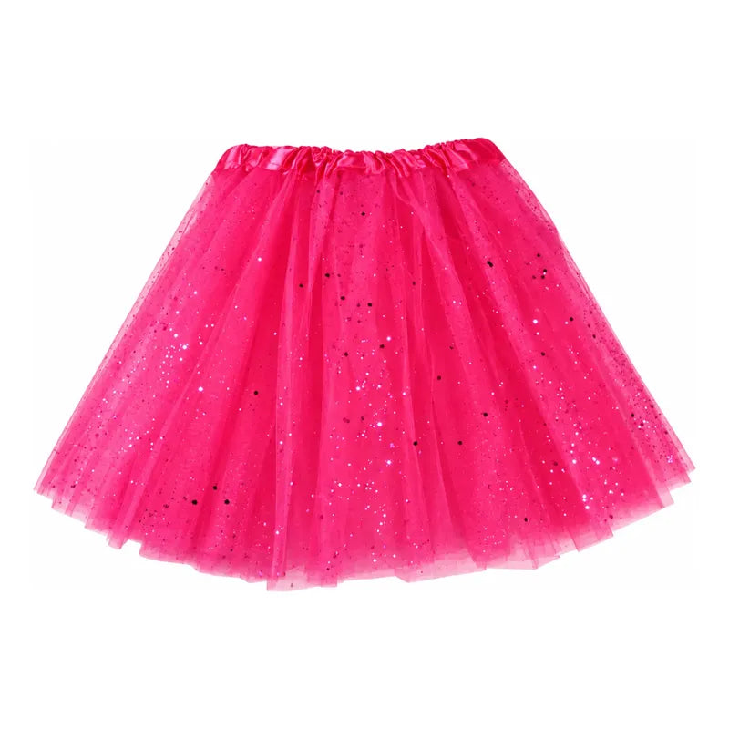 Falda Tutú Fucsia Con Brillitos Especial Halloween (40cm) Fucsia Brillos S-m