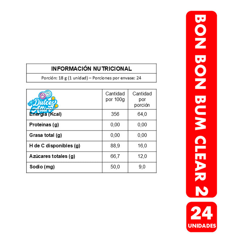 Bon Bon Bum Clear 2 De Colombina (bolsa Con 24 Unidades)