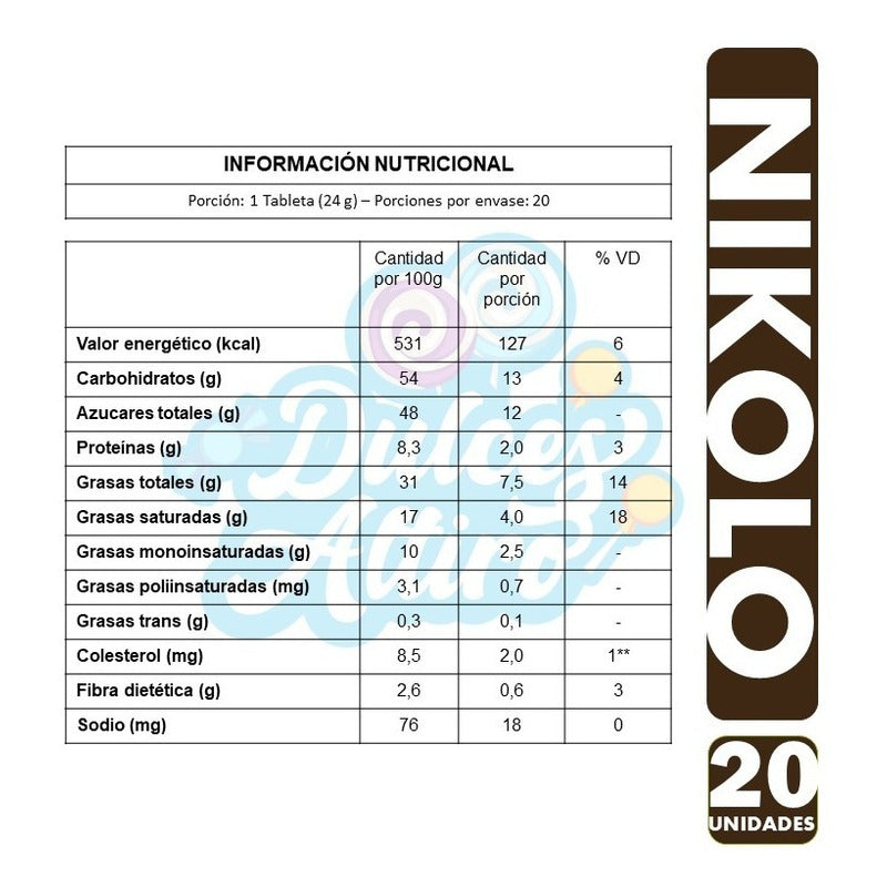 Chocolate Nikolo Arcor (contiene 20 Unidades)