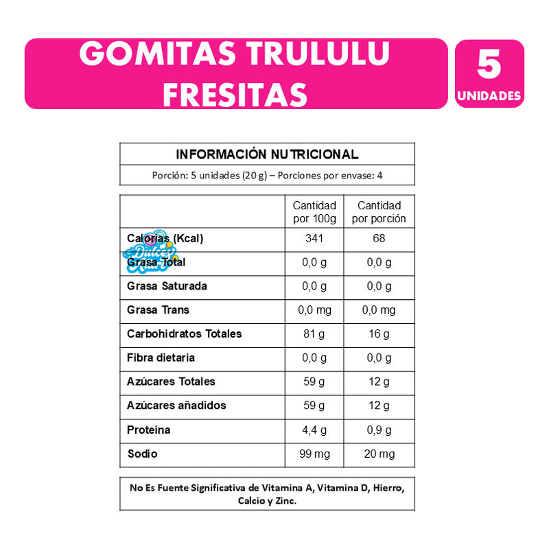 Gomitas Trululu Fresitas Sabores Frutales - Pack 5 Unidades