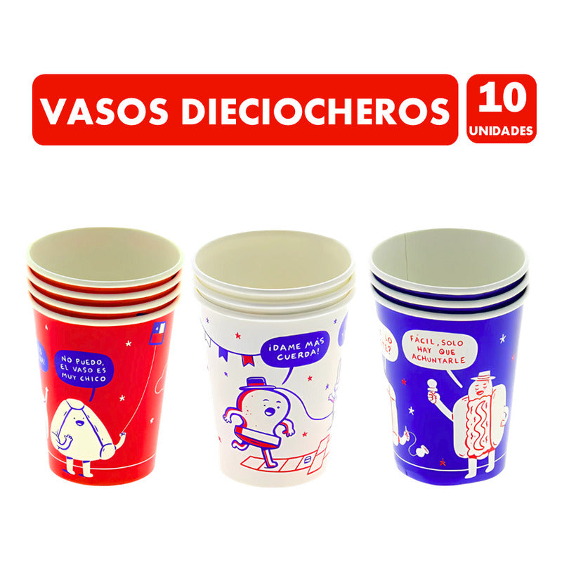 Vasos Para El 18 De Cartón Con Diseños Divertidos (10 Un)