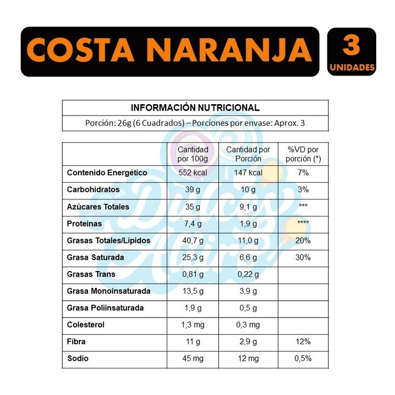 Chocolate Cacao 72% Naranja, De Costa - Pack De 3 Unidades.