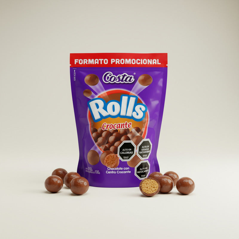 Rolls De Chocolate Con Centro Crocante De Costa (100g)