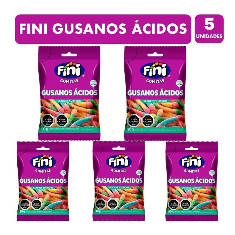 Gomitas Fini Gusanos Ácidos Sabores Surtidos (pack De 5 Uni)