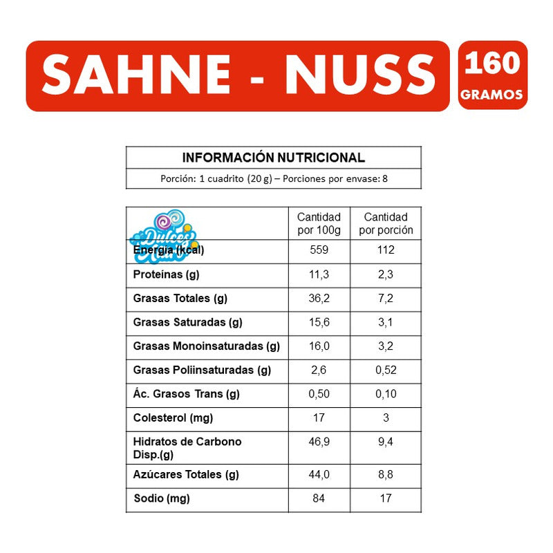 Chocolate Sahne Nuss Con Almendras De Nestlé (barra 160 Gr)