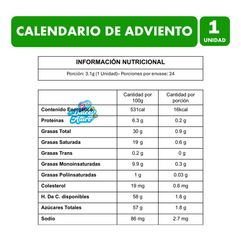 Calendario De Adviento - 24 Días Para Navidad ( 75g ) Calendario Adviento Chocolate