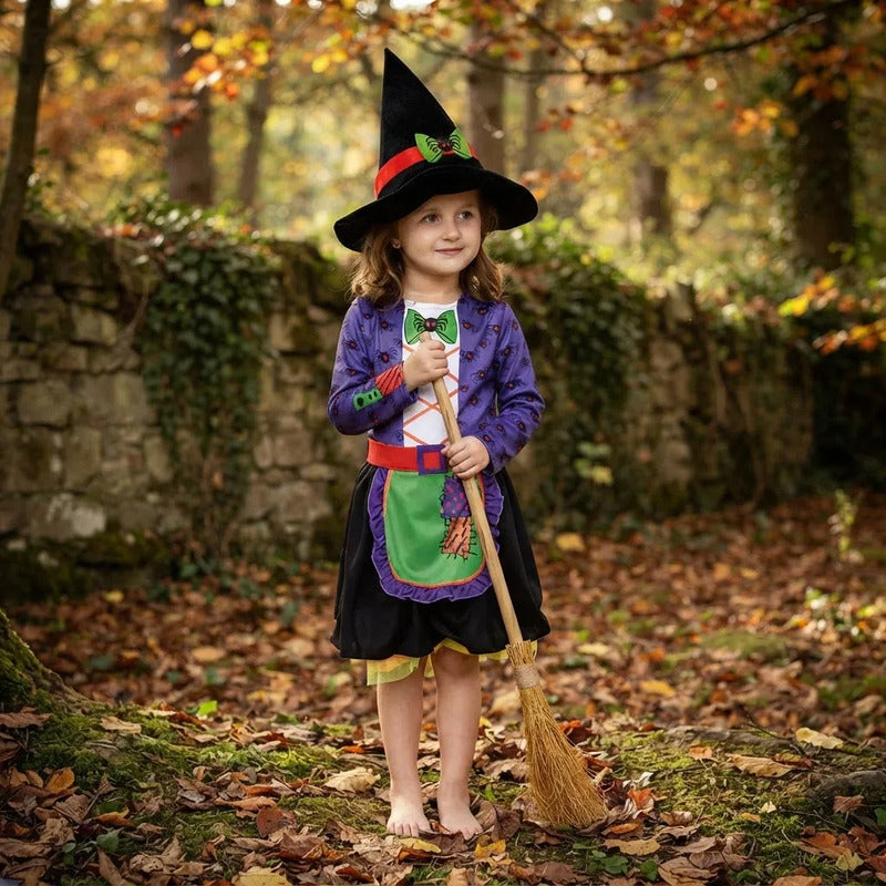 Disfraz De Brujita Arañita Infantil  Especial Halloween Violeta 6-12