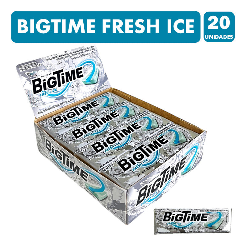 Chicle Bigtime Fresh Ice Sin Azúcar (caja Con 20 Unidades)