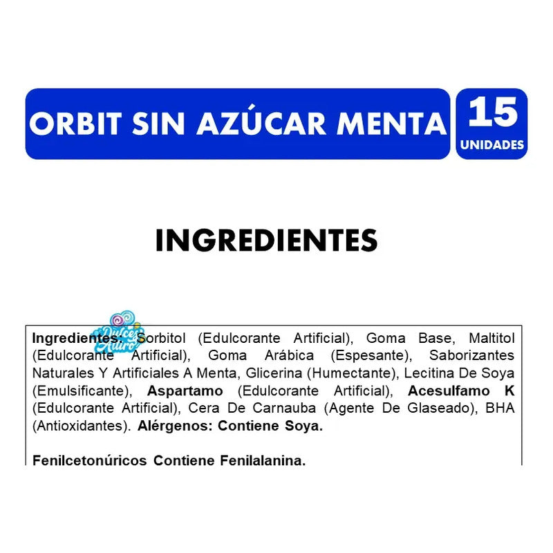 Chicles Orbit Sabor Menta Sin Azúcar (display 15 Unidades)