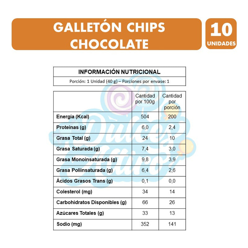 Galletón De Colación Chip Chocolate -nutrabien(pack Con 10u)