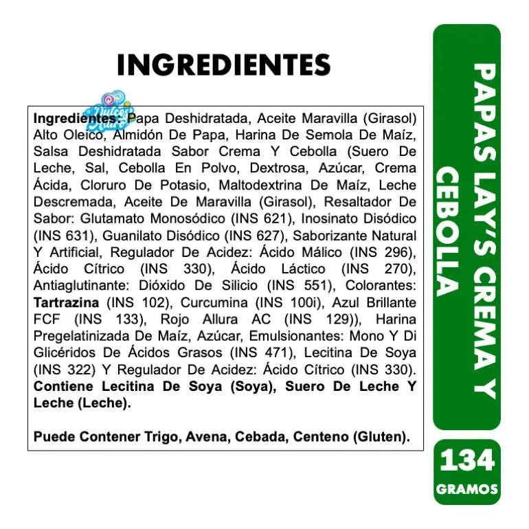 Papas Fritas Lays Stax - Sabor Crema Y Cebolla