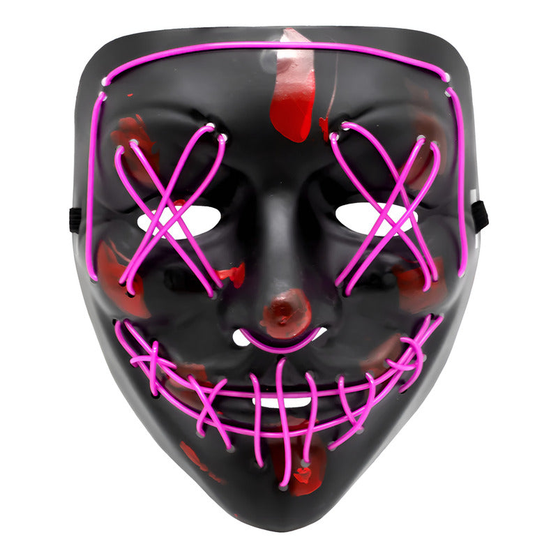 Máscara Con Luz Led Color Morado Especial Noche Halloween Negro Estándar