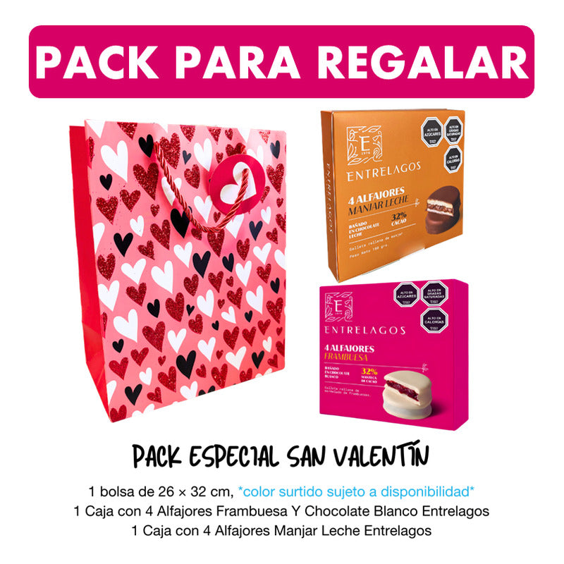 Pack Alfajor Frambuesa + Alfajor Manjar Entrelagos + Bolsa