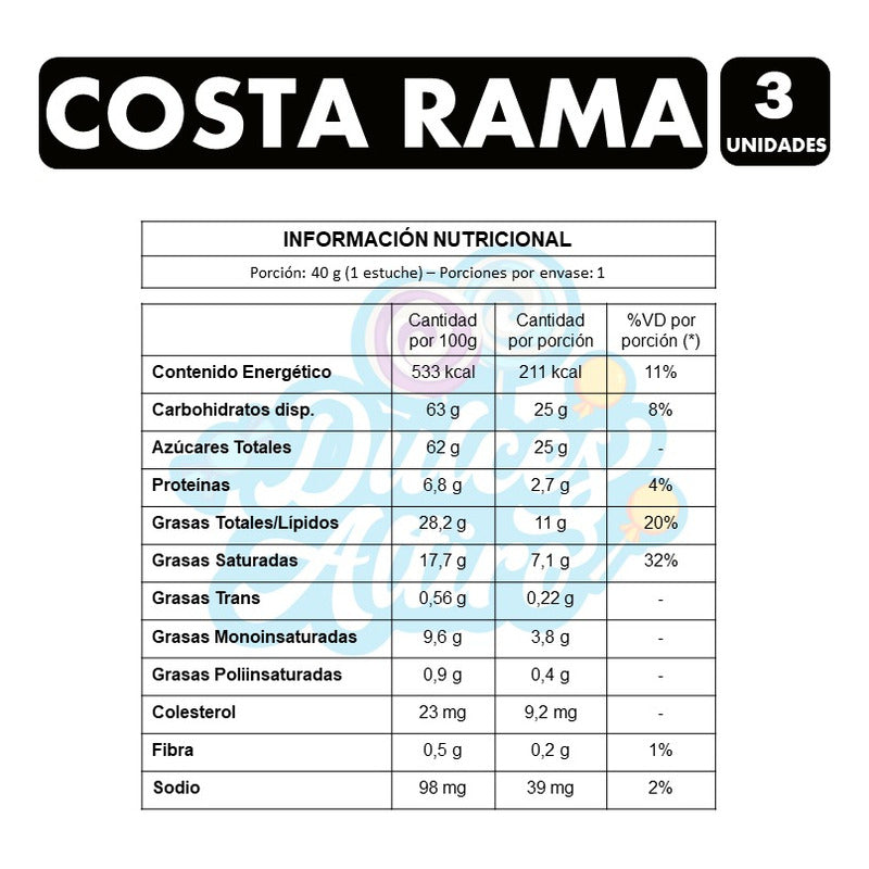 Chocolate Costa Rama 40 Gramos - Marca Costa(pack Con 3 Uni)