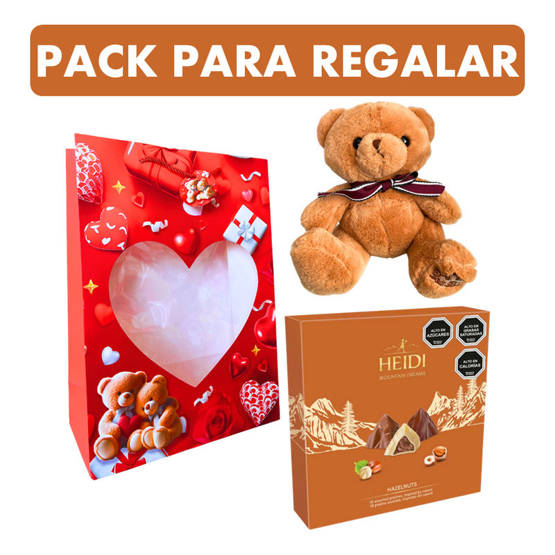 Pack Oso De Peluche + Bombones Heidi Avellanas + Bolsa