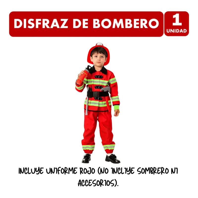 Traje Disfraz De Bombero Infantil Color Rojo (talla 7-9) Rojo 7-9