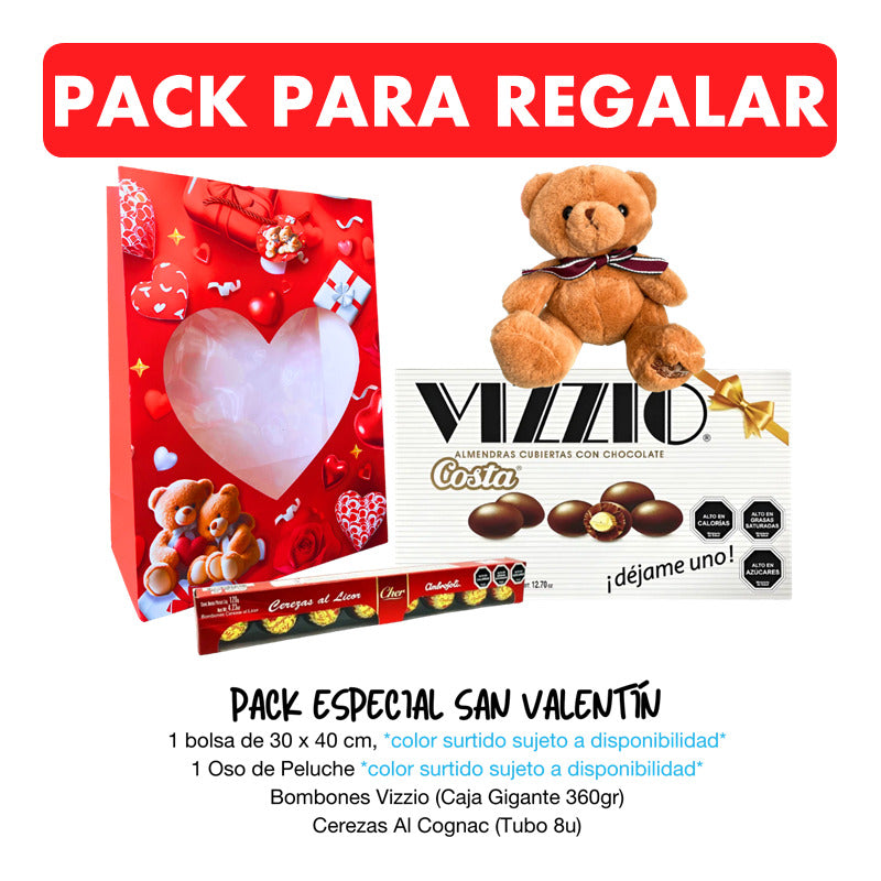 Pack Oso De Peluche + Vizzio + Cerezas Al Cognac + Bolsa