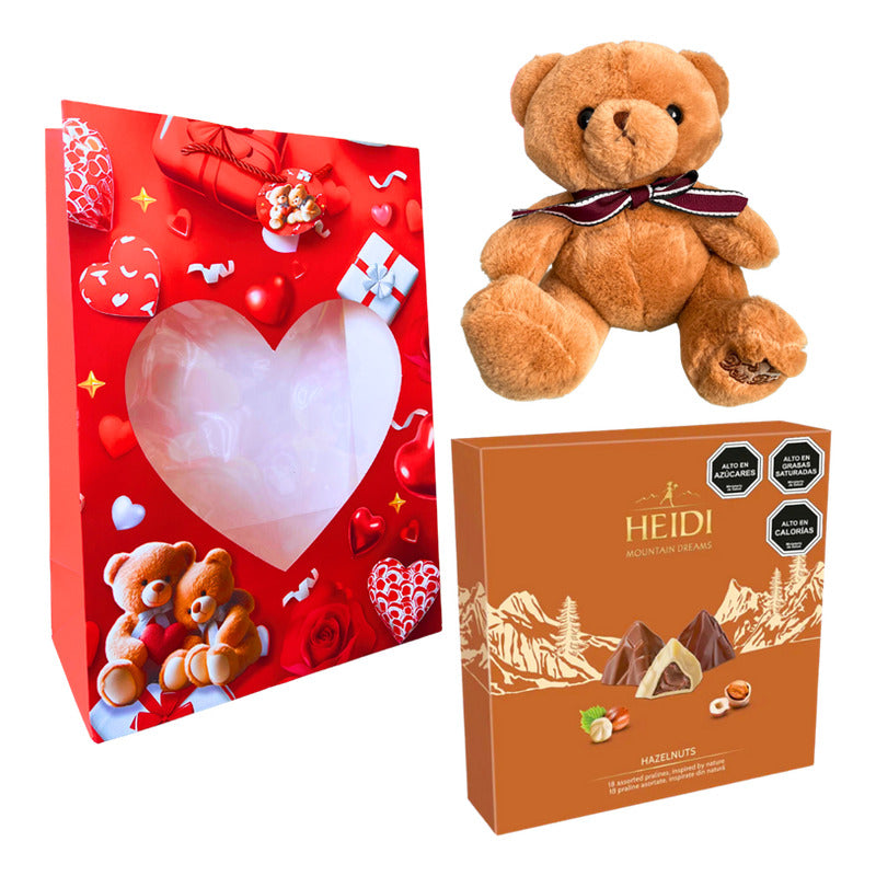 Pack Oso De Peluche + Bombones Heidi Avellanas + Bolsa