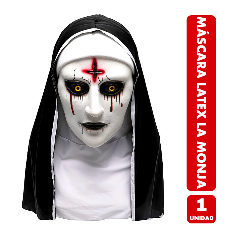 Mascara De Monja Para Halloween De Latex Premium Negro - Rojo Y Blanco La Monja