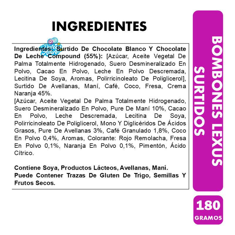 Bombones Lexus - Chocolate Relleno Sabores Surtidos (180 Gr)