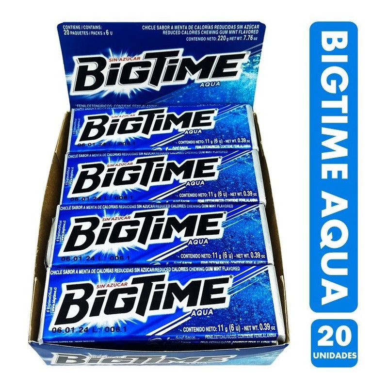 Chicle Bigtime Aqua Display 20 Unidades 11gr