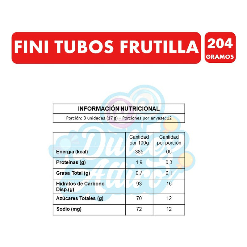 Gomitas Fini Tubos Sabor Frutilla 204g (display 12 Unidades)