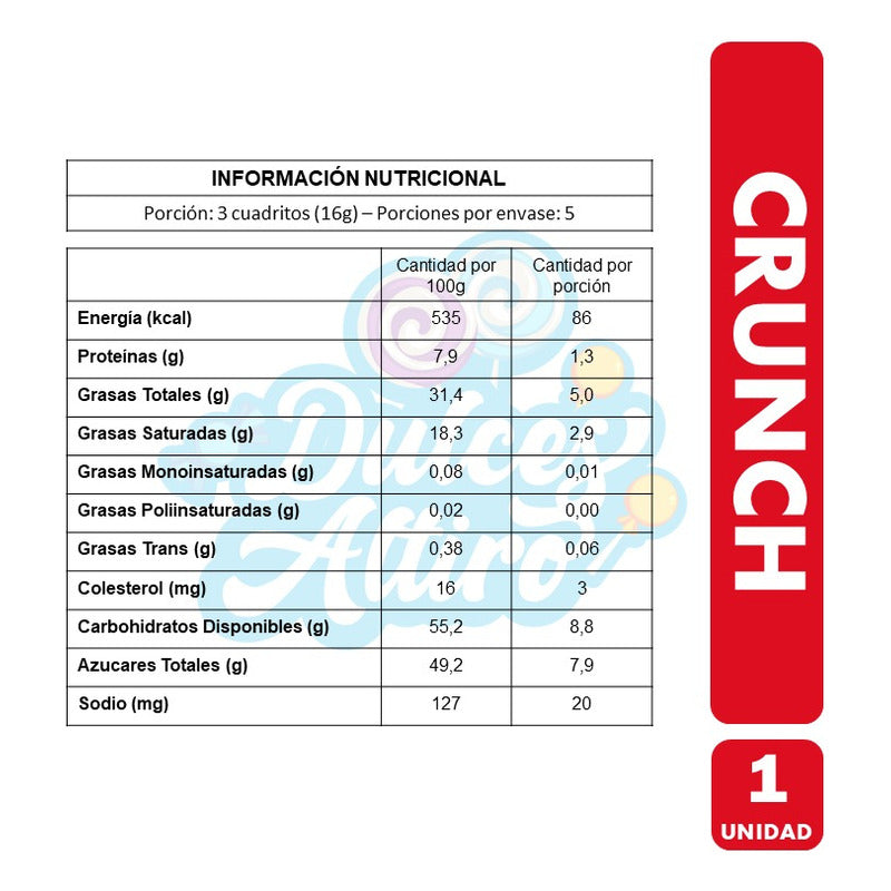 Crunch Chocolate De Leche Con Copos De Arroz (contiene 80g)