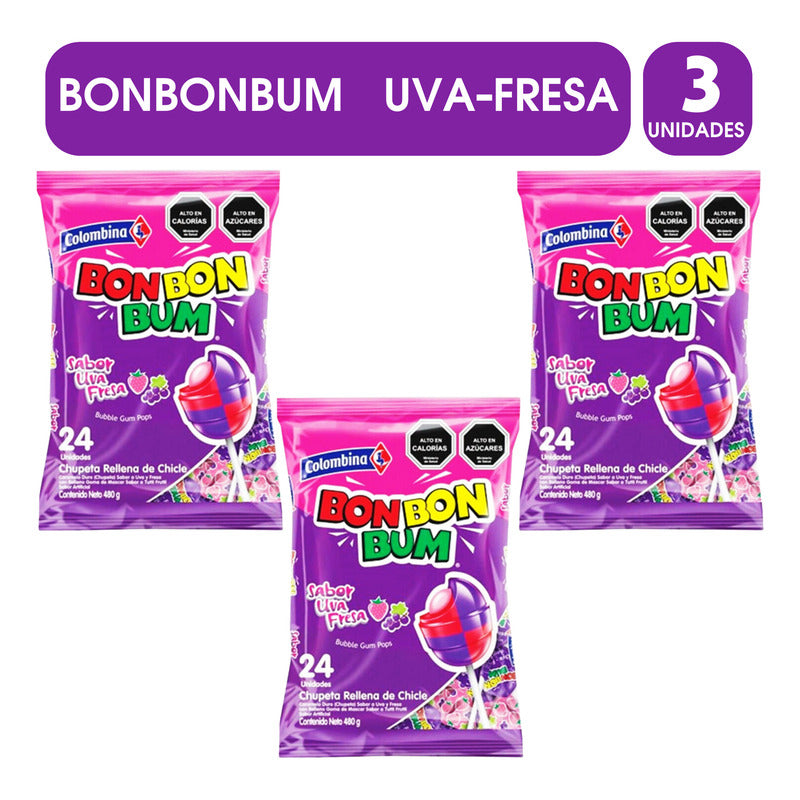 Bon Bon Bum Uva Fresa - Coyac - Pack De 3 Bolsas De 24un C/u