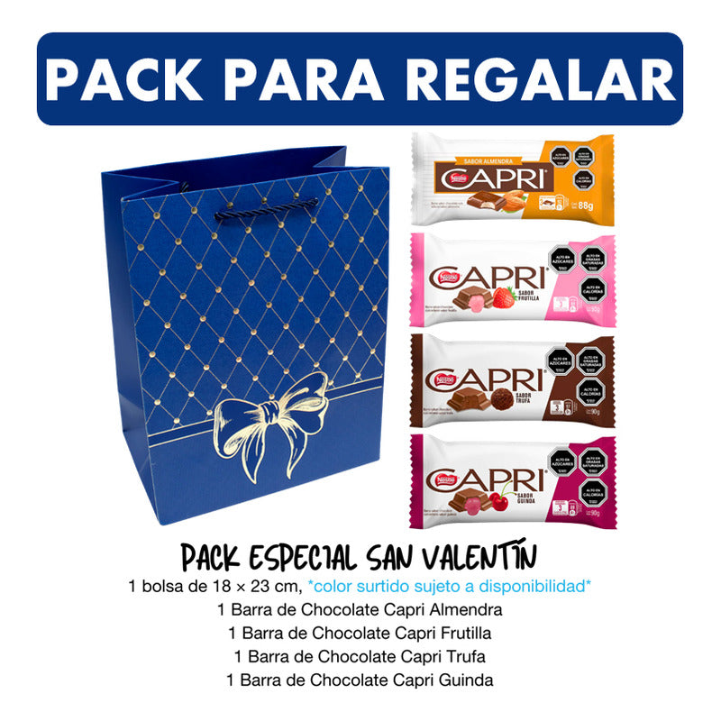 Pack Chocolates Capri Almendra+frutilla+trufa+guinda + Bolsa