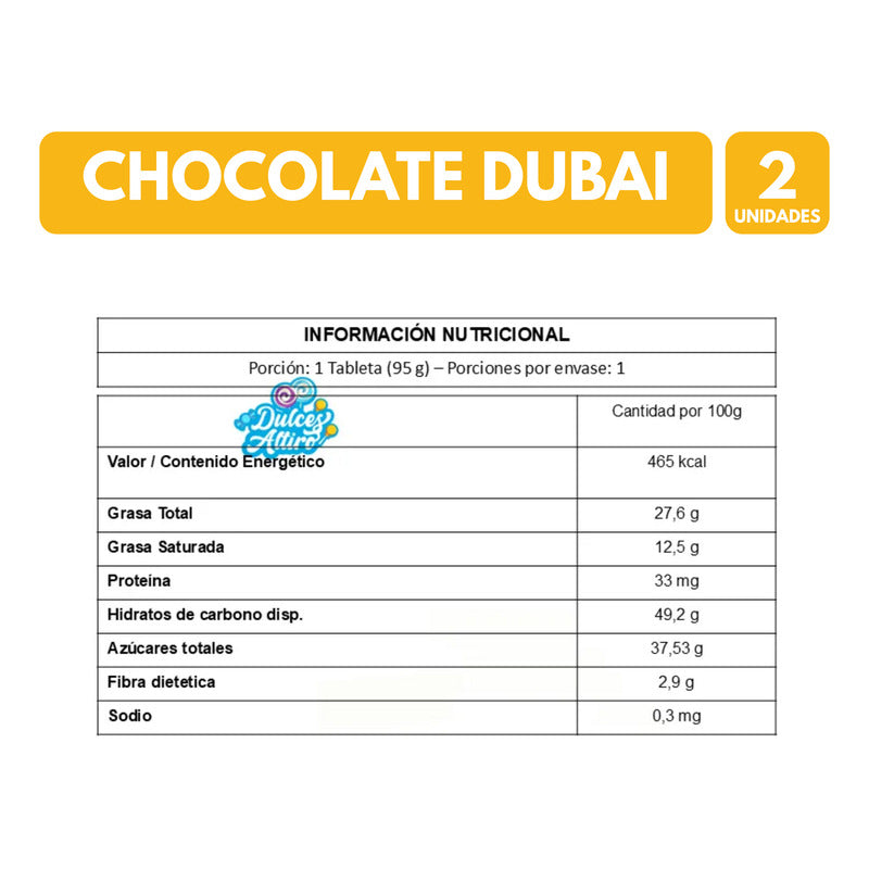 Barra De Chocolate Dubai De Pistacho En Pack (pack De 2 Un)