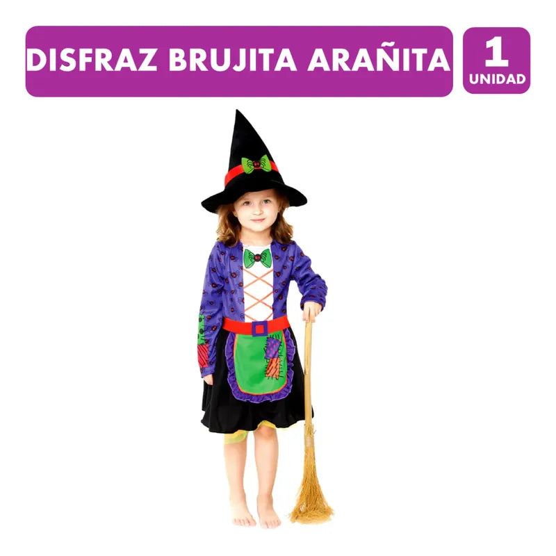 Disfraz De Brujita Arañita Infantil  Especial Halloween Violeta 6-12