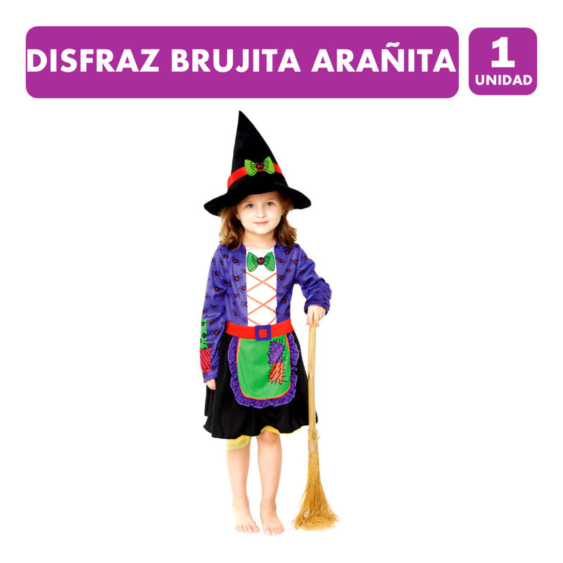 Disfraz De Brujita Arañita Infantil  Especial Halloween Violeta 5-6
