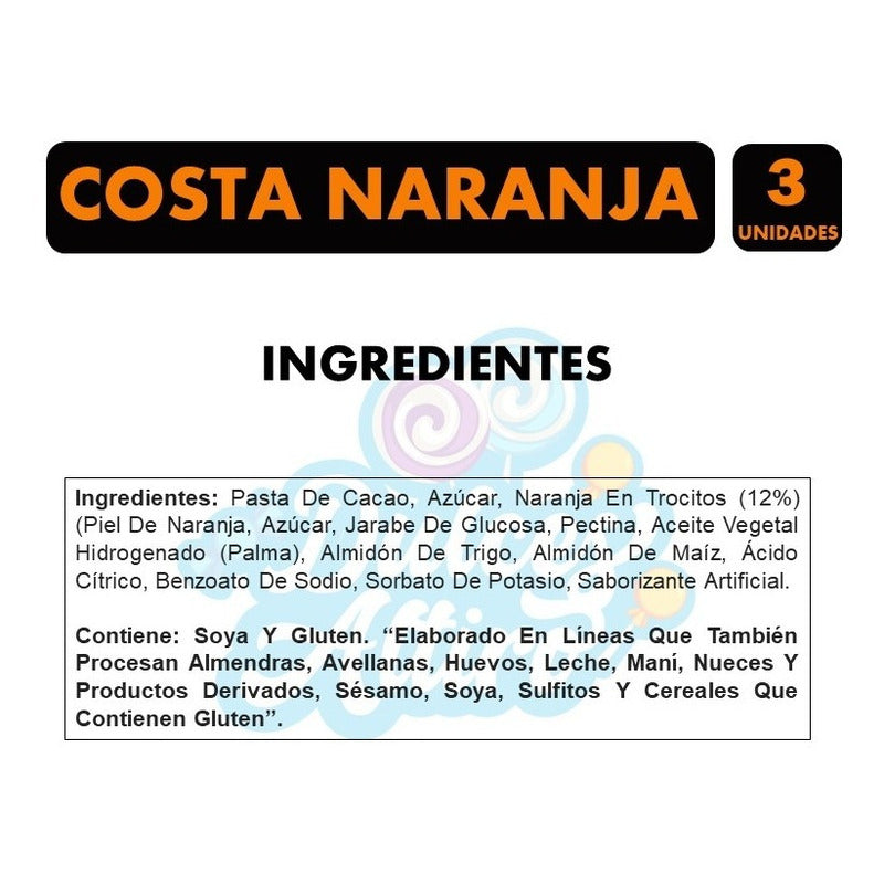 Chocolate Cacao 72% Naranja, De Costa - Pack De 3 Unidades.