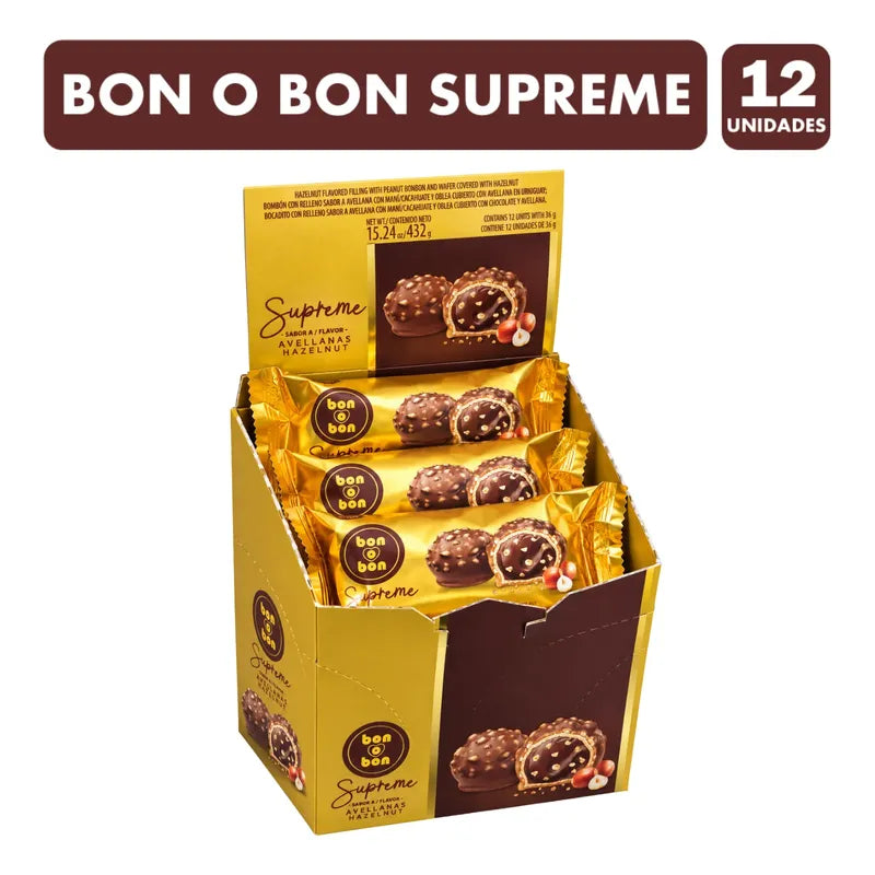 Bombones Bon O Bon Supreme Avellanas Caja 12 Unidades