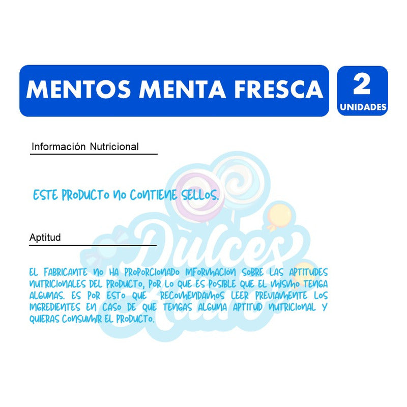 Mentos Sin Azúcar - Chicle Sabor A Menta (pack 2 Unidades).