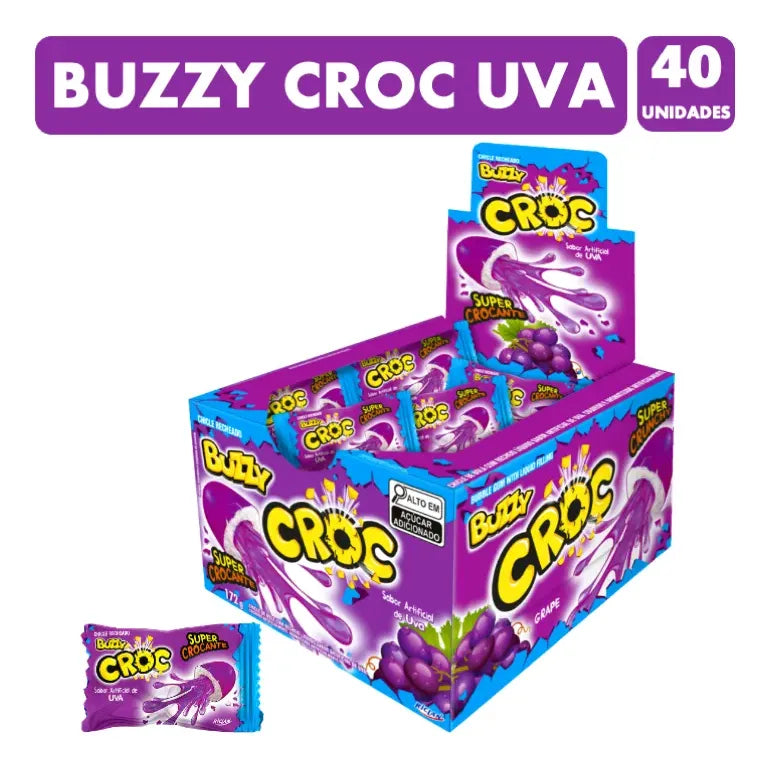 Chicles Buzzy Croc Rellenos Sabor Uva Sin Gluten (40 Uni)