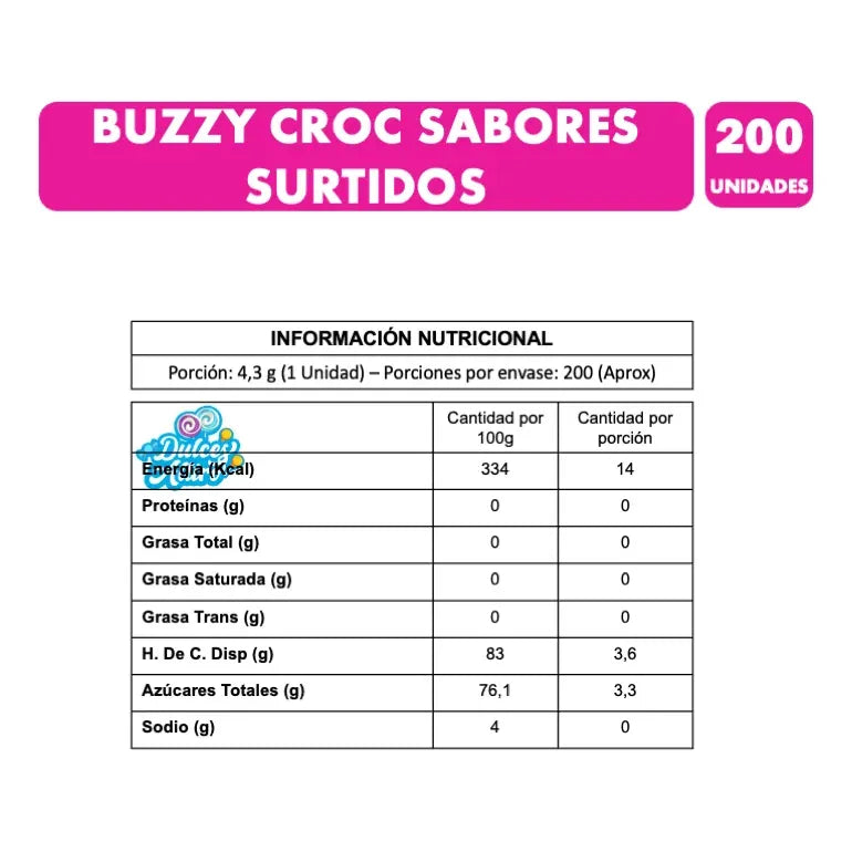 Chicles Sabores Surtidos Buzzy Croc Con Centro Líquido 200un