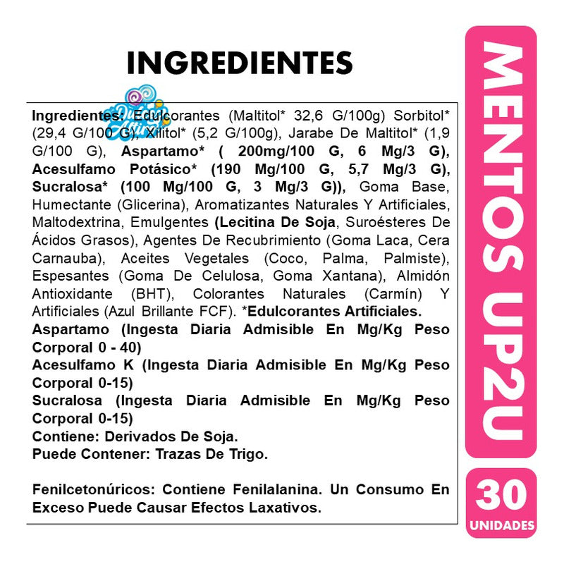 Chicles Mentos Up2u - Sin Azúcares (contiene 30 Chicles)
