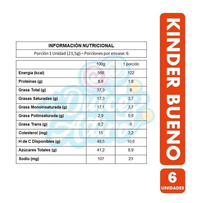 Chocolate Kinder Bueno, Sabor Avellana (caja Con 6 Unidades)