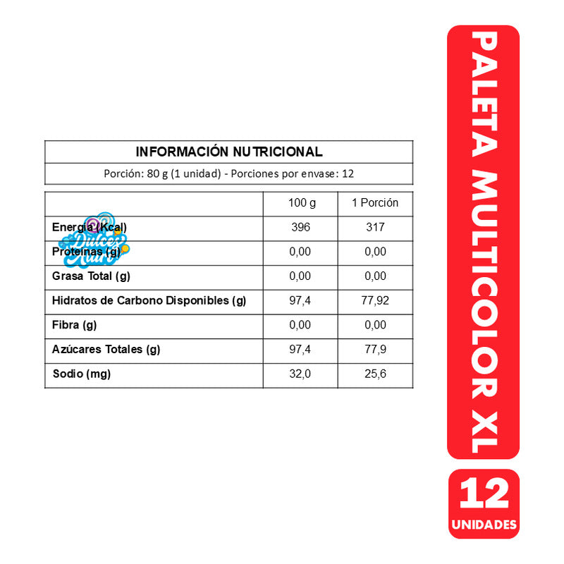 Paletas De Caramelo Xl Multicolor Sabor Frutas (caja 12 Un)
