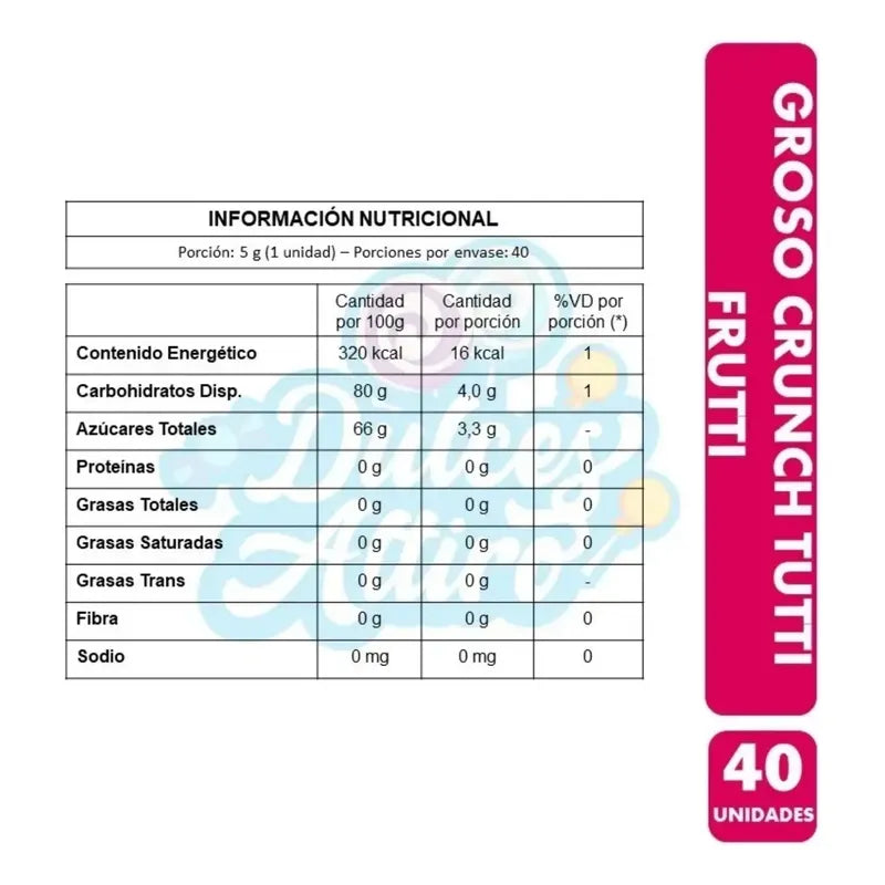 Chicle Grosso Crunch Sabor Tutti Frutti (caja Con 40 Uni)