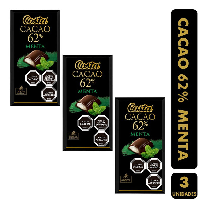 Costa Cacao 62% Menta - Barra De Chocolate (pack Con 3 Un)