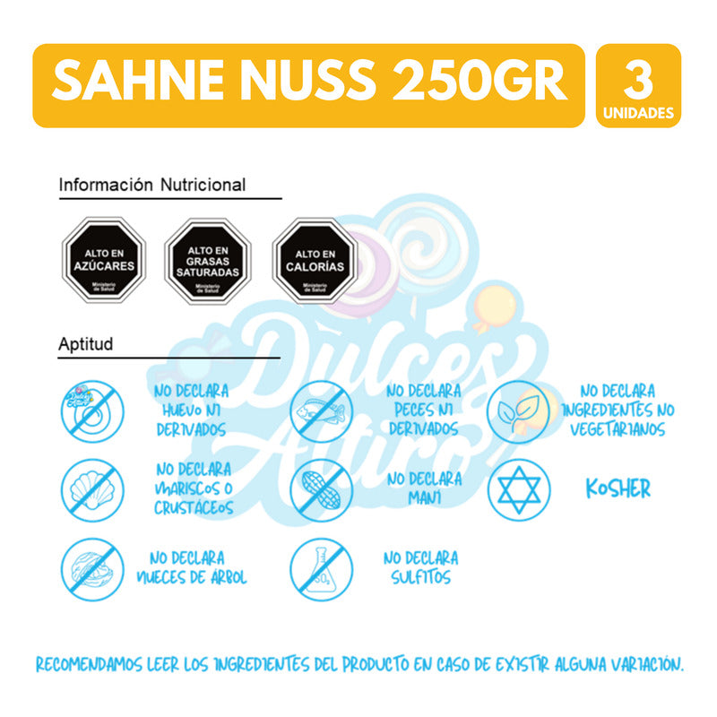 Sahne Nuss Barra De 250gr De Nestle (pack De 3 Unidades)