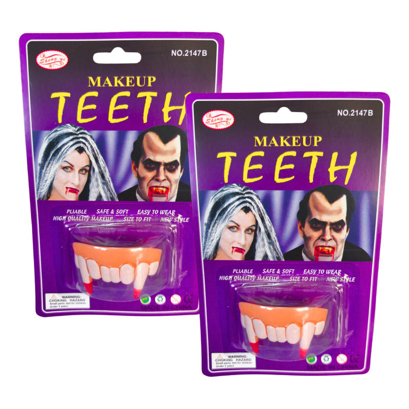Dientes De Vampiro Drácula Especial Halloween Pack 2unidades Blanco